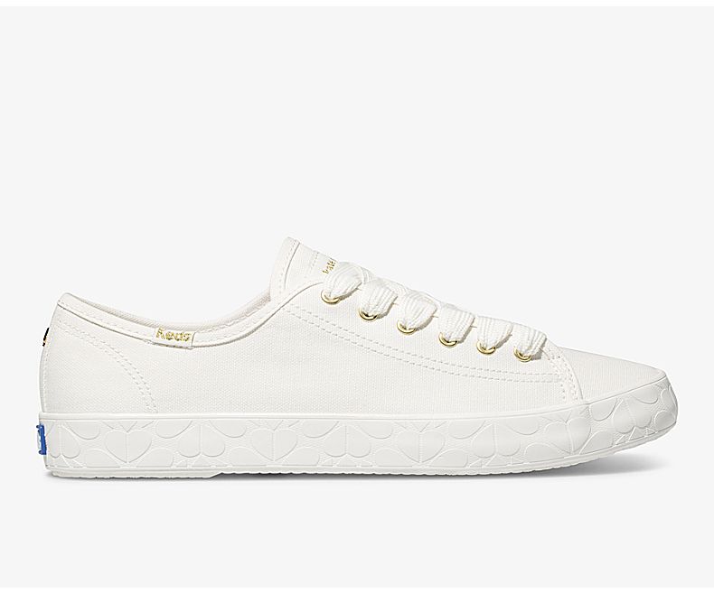 Keds Womens White Lace Up Shoes - Keds X Kate Spade New York Kickstart Logo Foxing 907KEMWLA